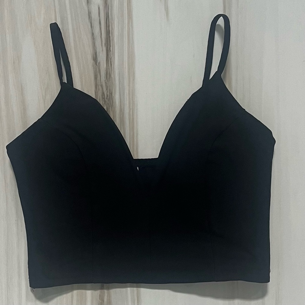 Blue Blush Black Crop Top w Spaghetti Strap XS